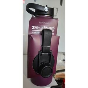 Iron Flask 40oz Insulated Stainles Steel Water Bottle Burgundy 3 Lids Wide Mouth
